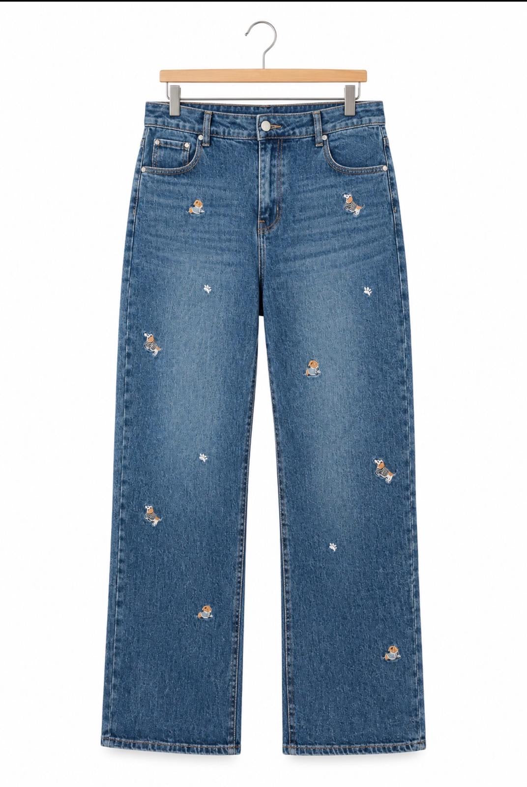 MODAS LA ELE PANTALON PATA RECTA BORDADOS PERRITOS