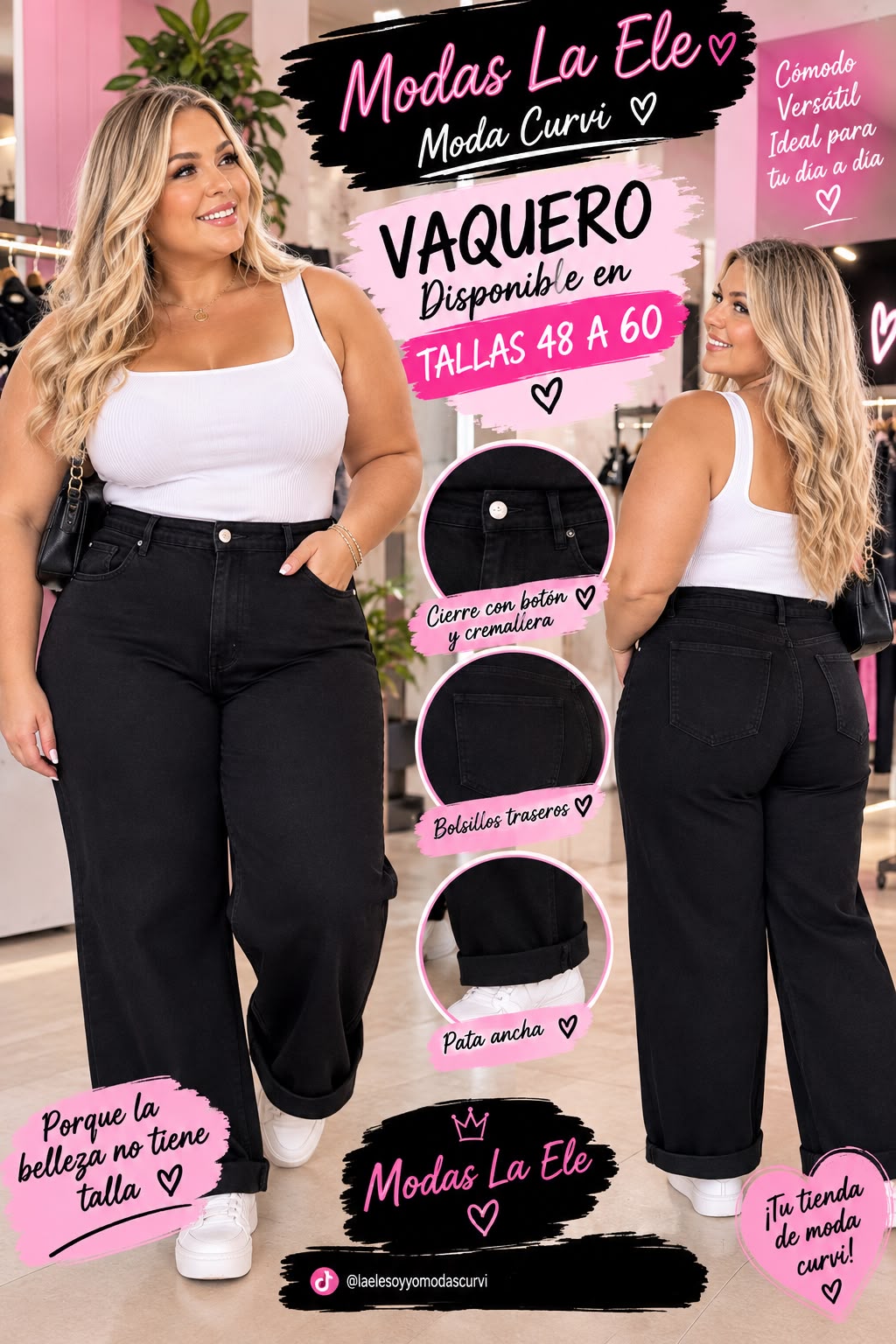 MODAS LA ELE PANTALÓN VAQUERO MOM FIT TALLA ESPECIAL NEGRO